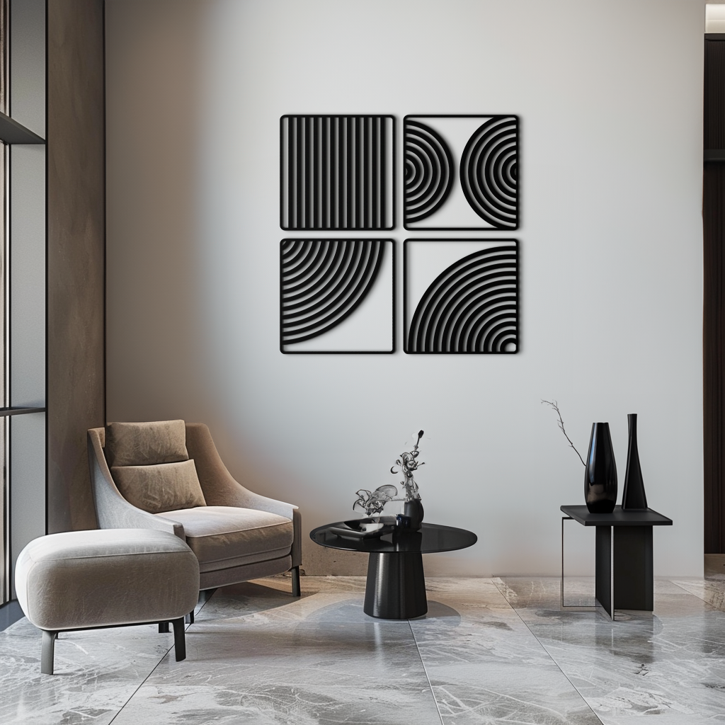 Geometric Pattern Metal Wall Art – 4-Piece Modern Minimalist Steel Decor- KAF363 - Tampa Home & Garden Store