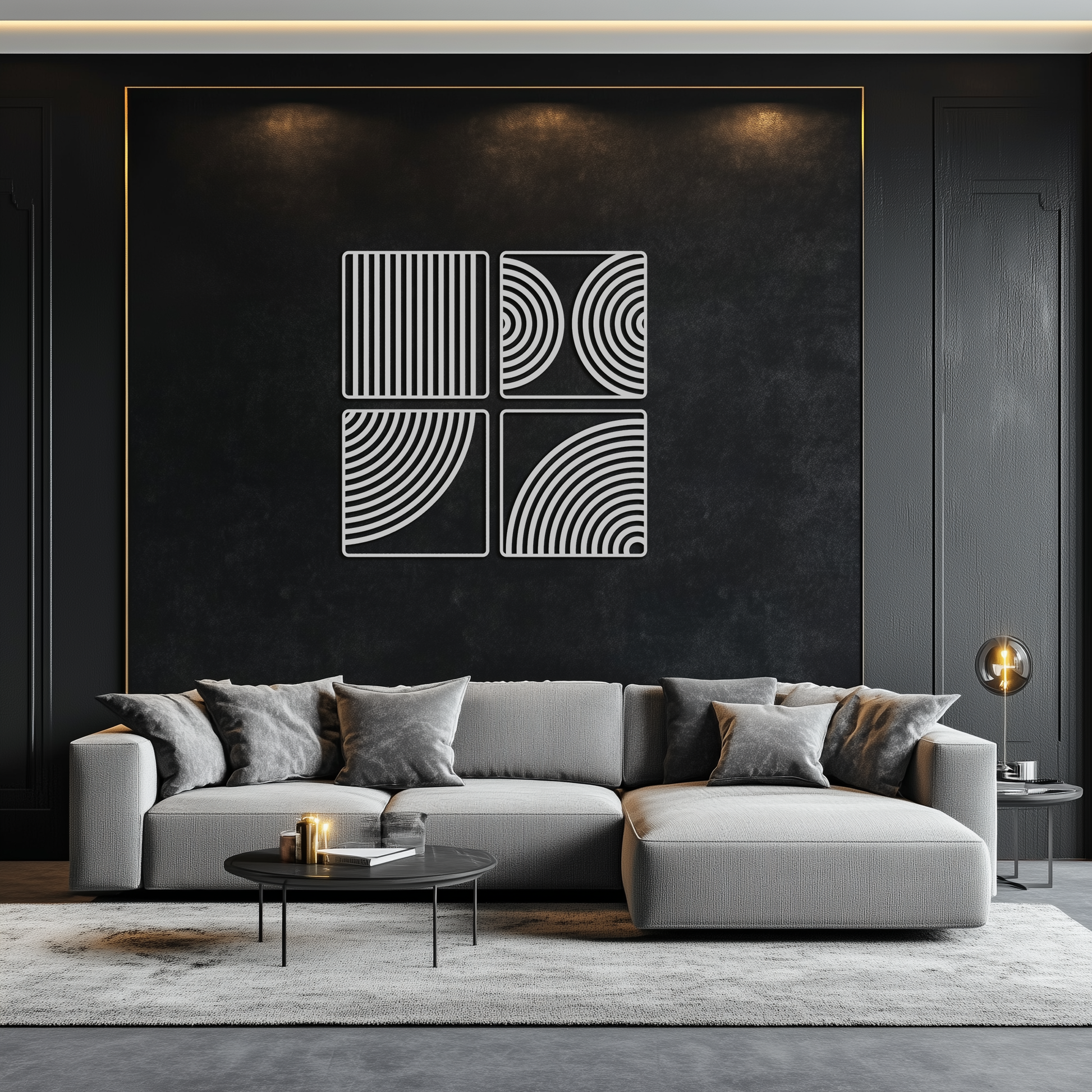 Geometric Pattern Metal Wall Art – 4-Piece Modern Minimalist Steel Decor- KAF363 - Tampa Home & Garden Store