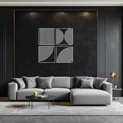 Geometric Pattern Metal Wall Art – 4-Piece Modern Minimalist Steel Decor- KAF363 - Tampa Home & Garden Store