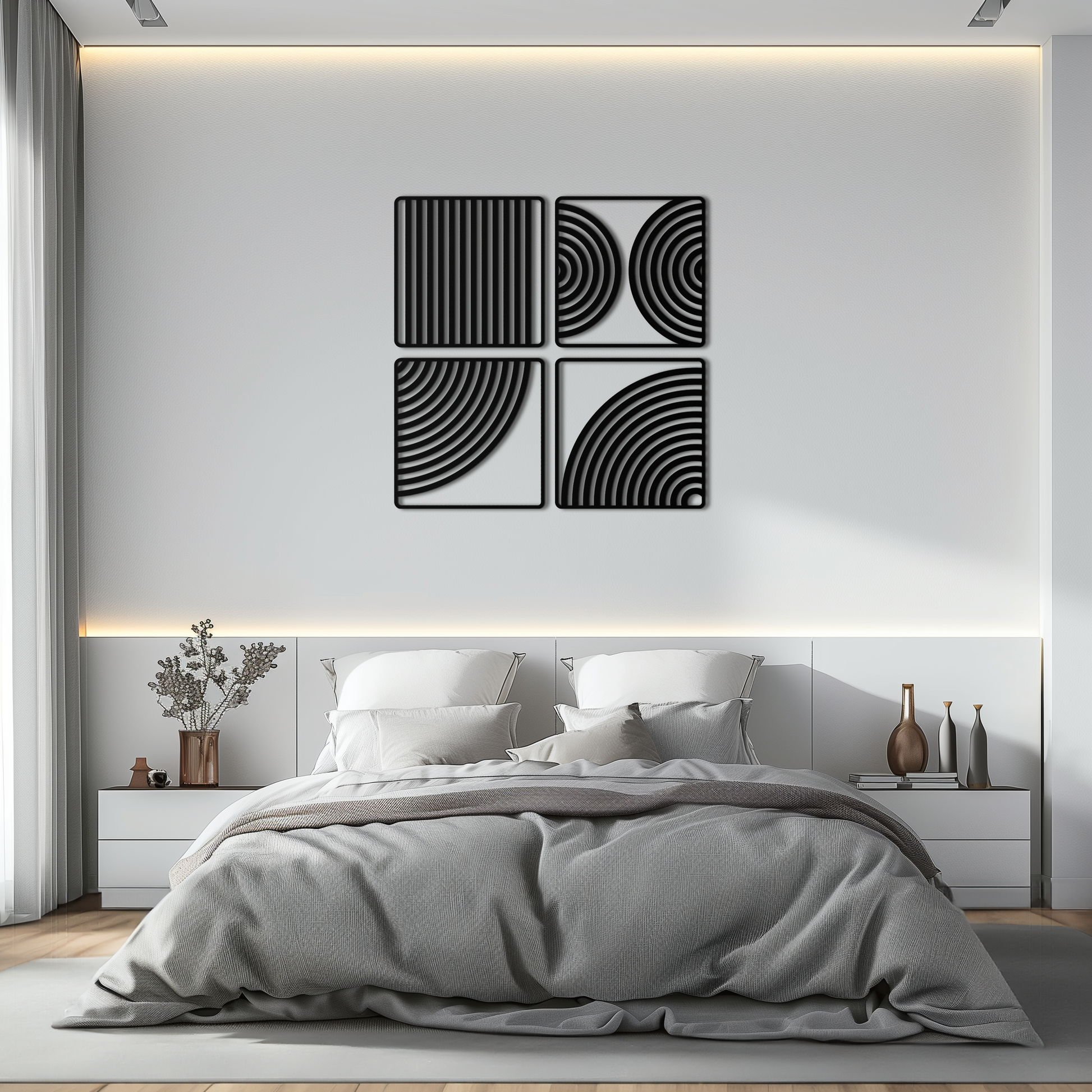 Geometric Pattern Metal Wall Art – 4-Piece Modern Minimalist Steel Decor- KAF363 - Tampa Home & Garden Store