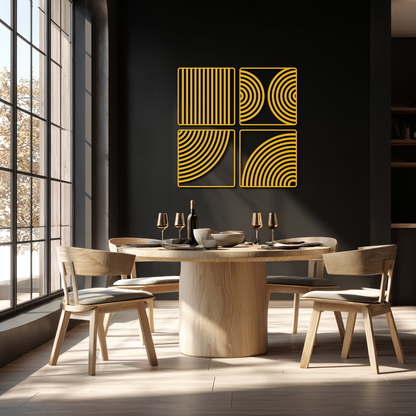 Geometric Pattern Metal Wall Art – 4-Piece Modern Minimalist Steel Decor- KAF363 - Tampa Home & Garden Store