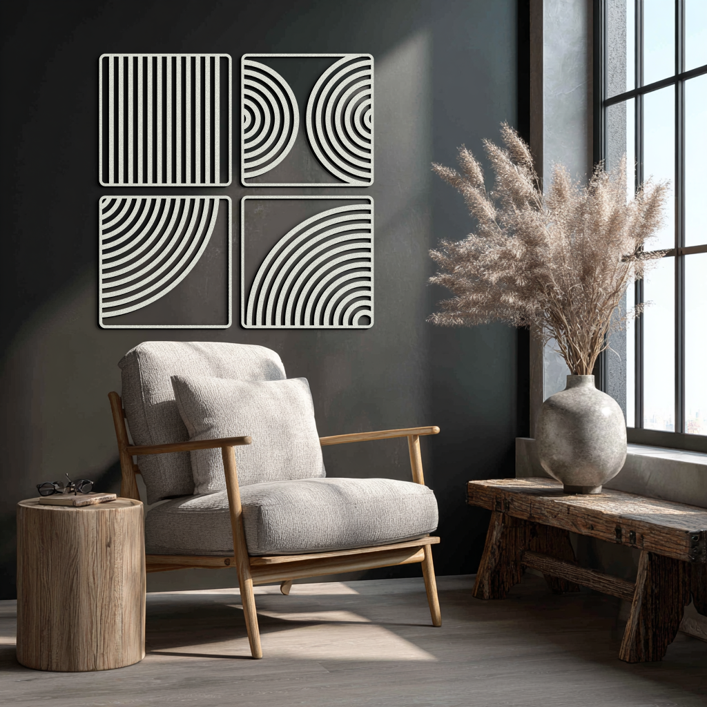 Geometric Pattern Metal Wall Art – 4-Piece Modern Minimalist Steel Decor- KAF363 - Tampa Home & Garden Store