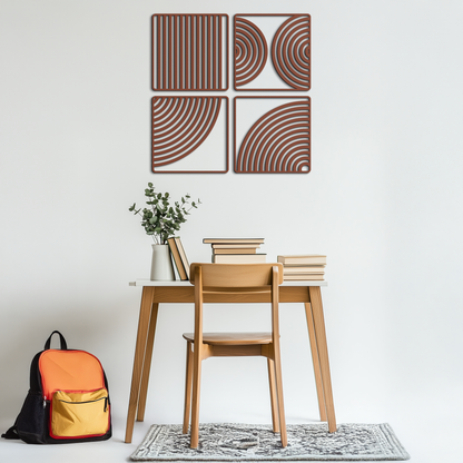 Geometric Pattern Metal Wall Art – 4-Piece Modern Minimalist Steel Decor- KAF363 - Tampa Home & Garden Store