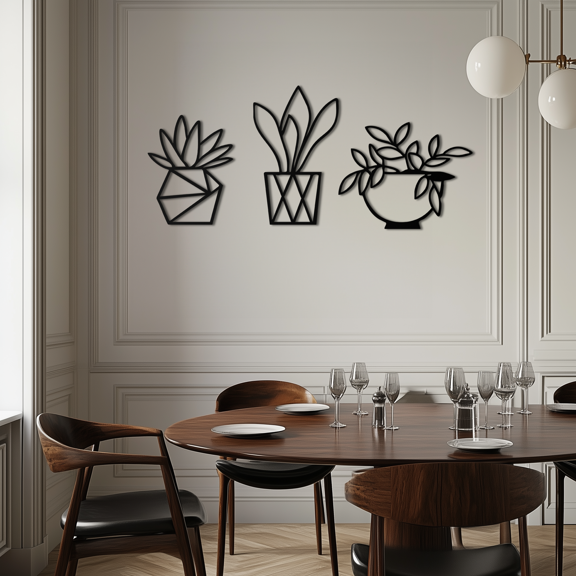 Geometric Plant Silhouette Metal Wall Art – Modern Black Botanical Home Decor- KAF519 - Tampa Home & Garden Store