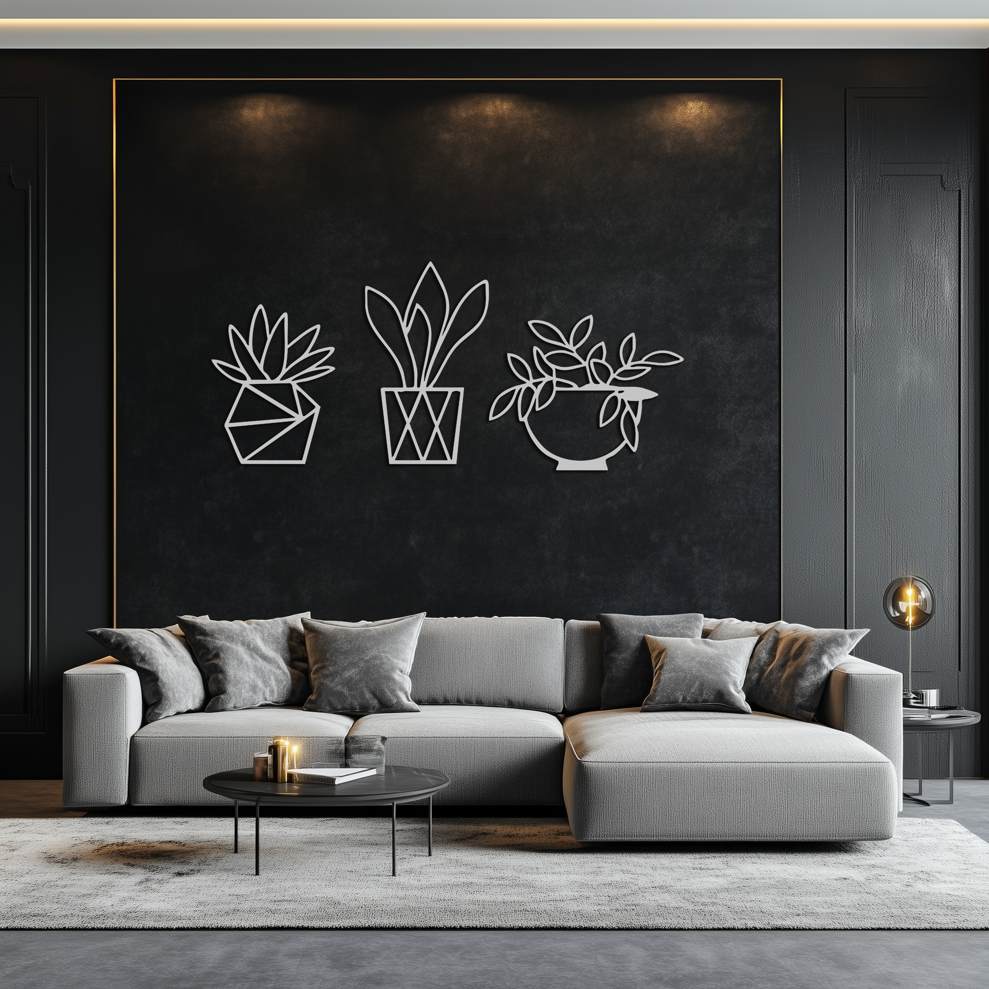 Geometric Plant Silhouette Metal Wall Art – Modern Black Botanical Home Decor- KAF519 - Tampa Home & Garden Store