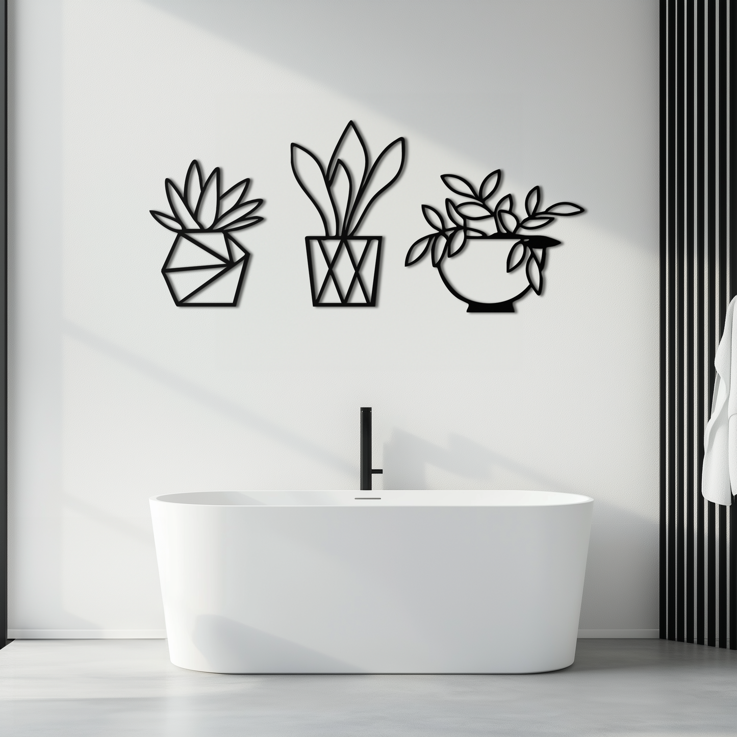 Geometric Plant Silhouette Metal Wall Art – Modern Black Botanical Home Decor- KAF519 - Tampa Home & Garden Store