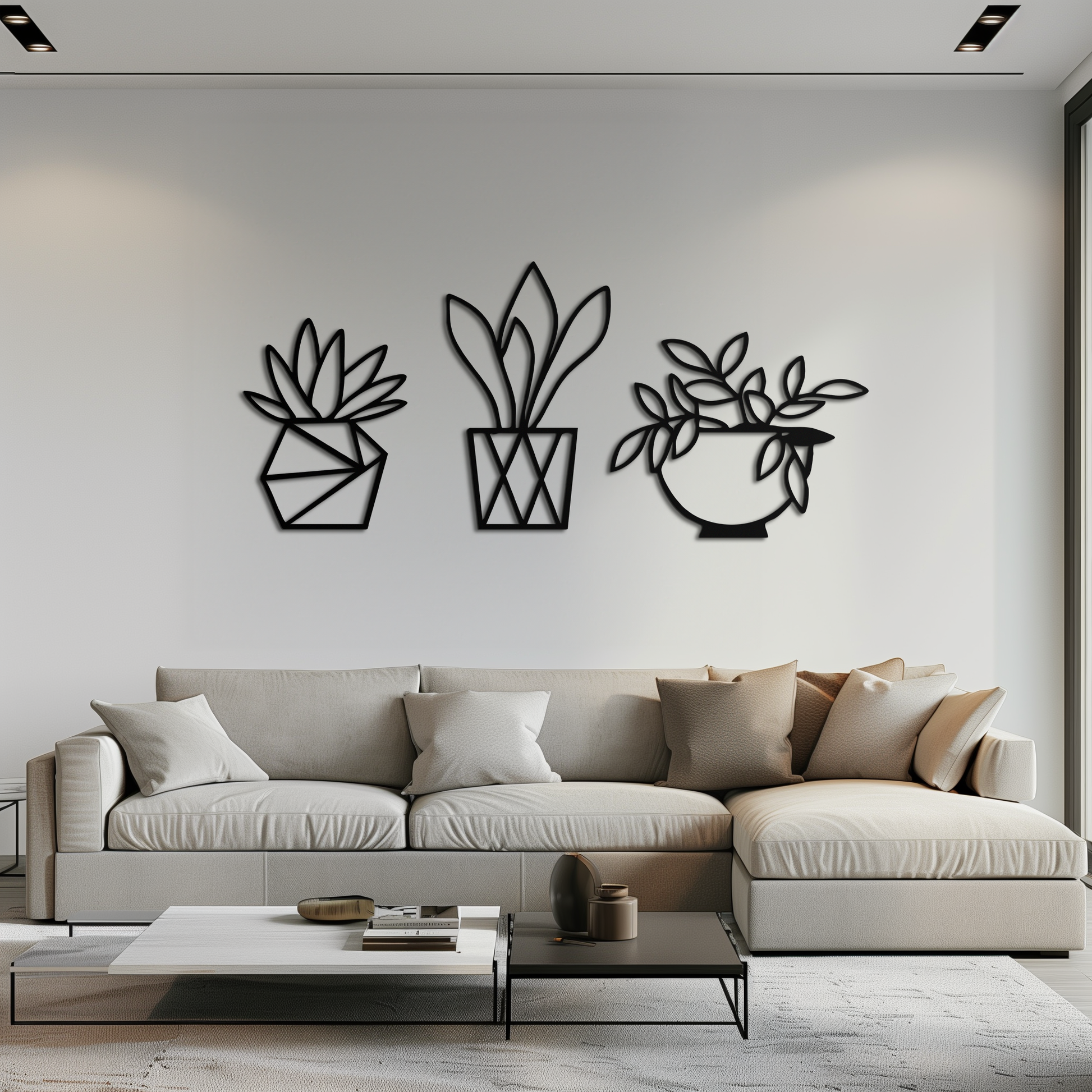 Geometric Plant Silhouette Metal Wall Art – Modern Black Botanical Home Decor- KAF519 - Tampa Home & Garden Store