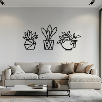 Geometric Plant Silhouette Metal Wall Art – Modern Black Botanical Home Decor- KAF519 - Tampa Home & Garden Store