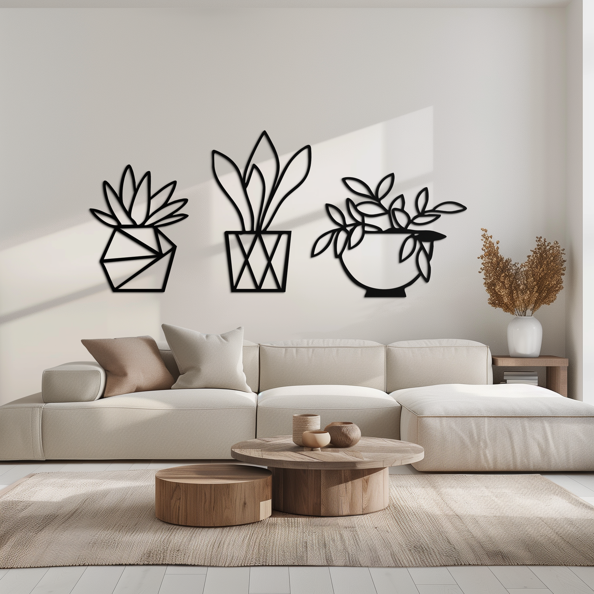 Geometric Plant Silhouette Metal Wall Art – Modern Black Botanical Home Decor- KAF519 - Tampa Home & Garden Store