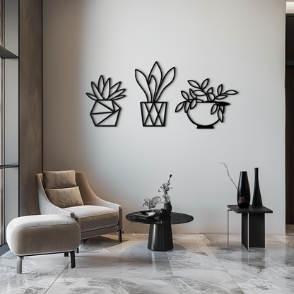 Geometric Plant Silhouette Metal Wall Art – Modern Black Botanical Home Decor- KAF519 - Tampa Home & Garden Store