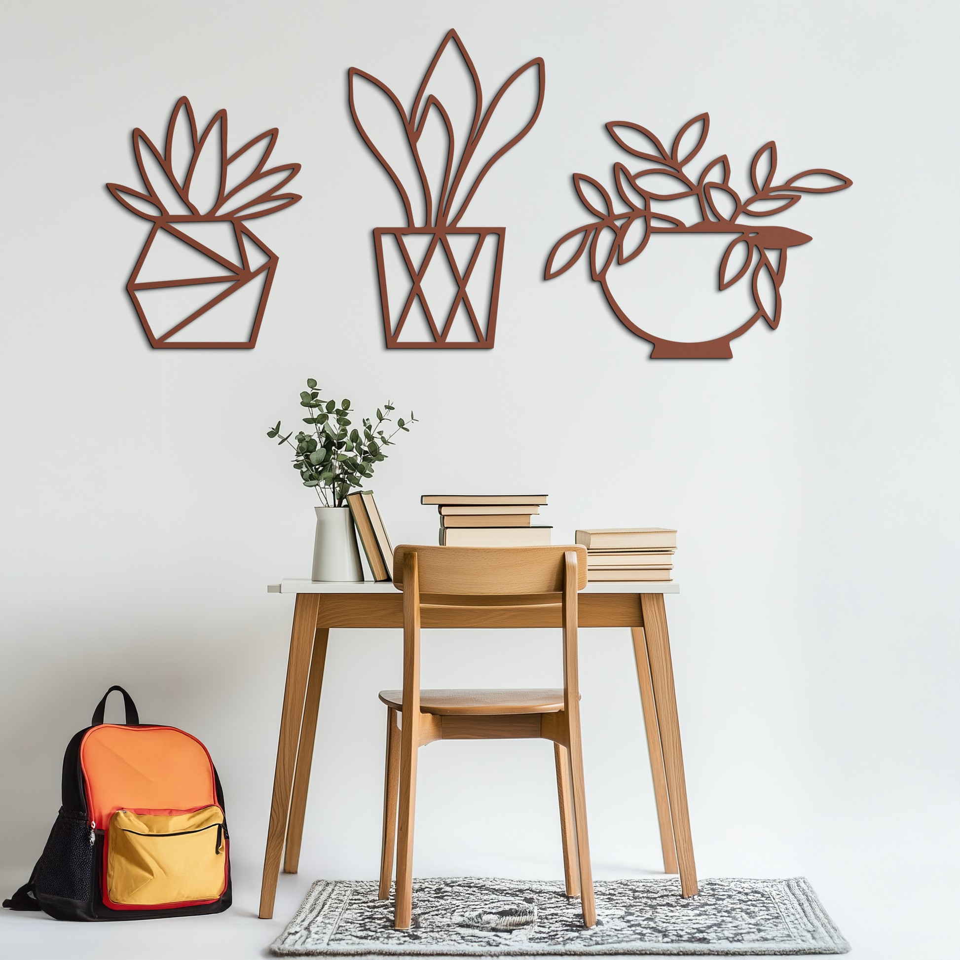 Geometric Plant Silhouette Metal Wall Art – Modern Black Botanical Home Decor- KAF519 - Tampa Home & Garden Store