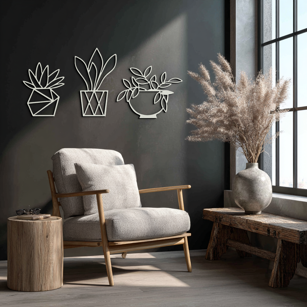 Geometric Plant Silhouette Metal Wall Art – Modern Black Botanical Home Decor- KAF519 - Tampa Home & Garden Store