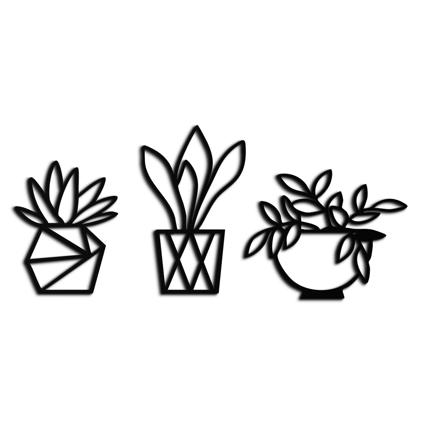 Geometric Plant Silhouette Metal Wall Art – Modern Black Botanical Home Decor- KAF519 - Tampa Home & Garden Store