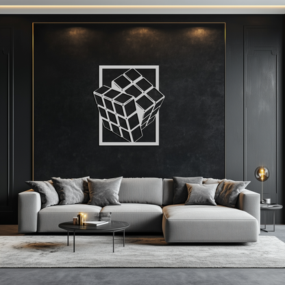 Geometric Rubik’s Cube Metal Wall Art – Modern Puzzle Enthusiast Decor - KAF197 - Tampa Home & Garden Store