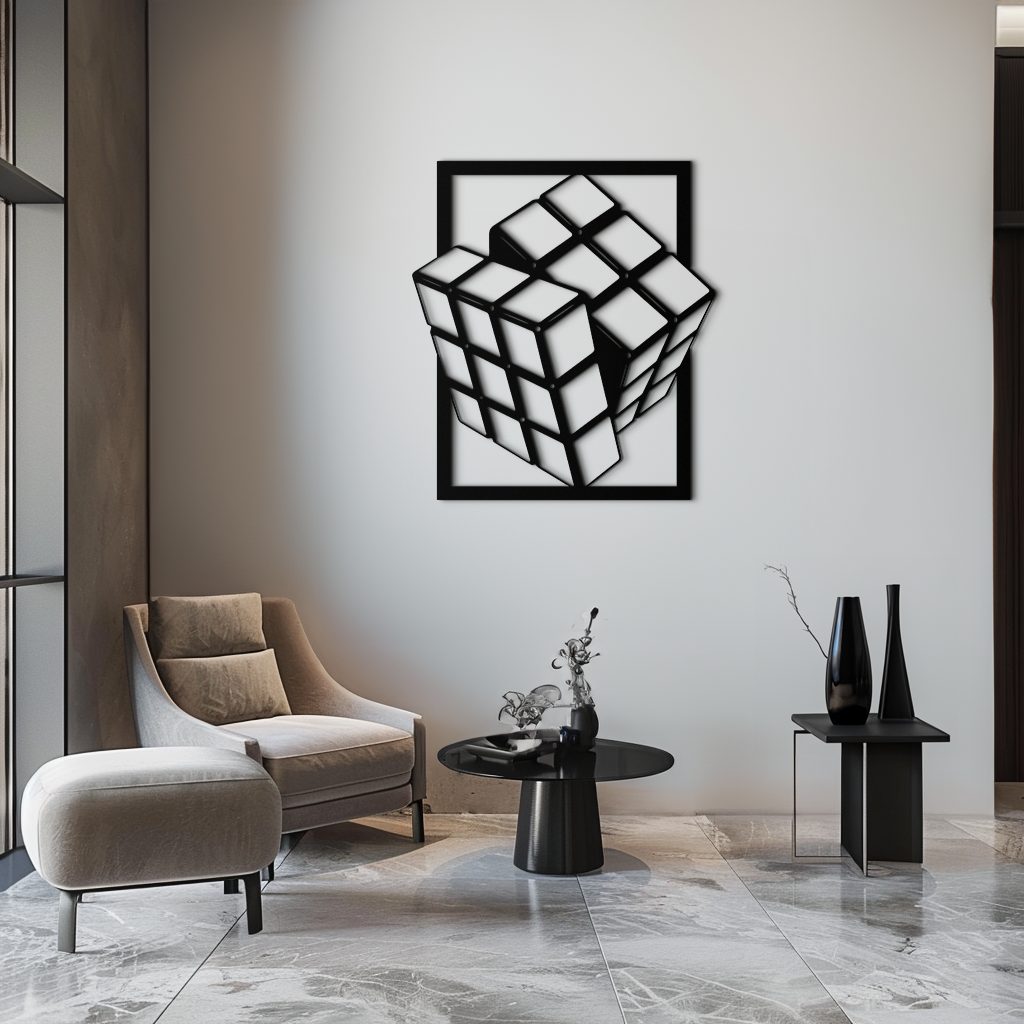 Geometric Rubik’s Cube Metal Wall Art – Modern Puzzle Enthusiast Decor - KAF197 - Tampa Home & Garden Store