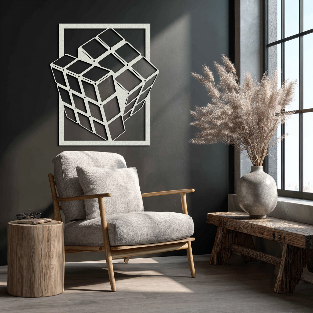 Geometric Rubik’s Cube Metal Wall Art – Modern Puzzle Enthusiast Decor - KAF197 - Tampa Home & Garden Store