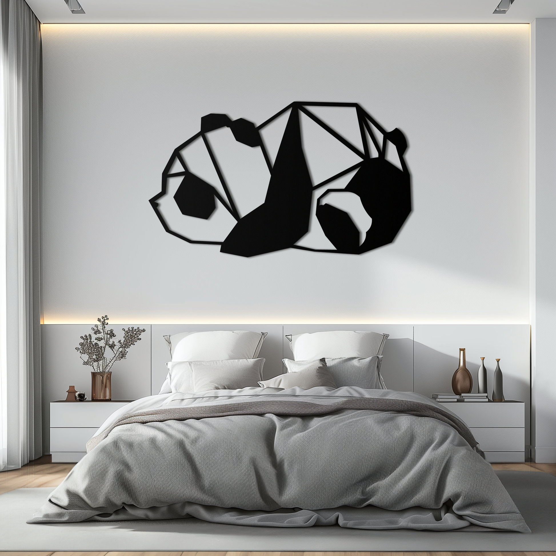 Geometric Sleeping Panda Metal Wall Art - Minimalist & Modern Decor - KAF195 - Tampa Home & Garden Store