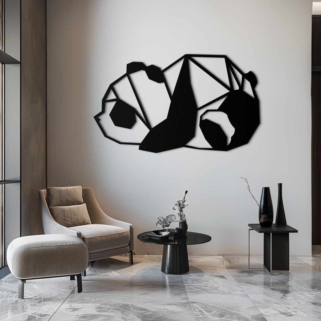 Geometric Sleeping Panda Metal Wall Art - Minimalist & Modern Decor - KAF195 - Tampa Home & Garden Store