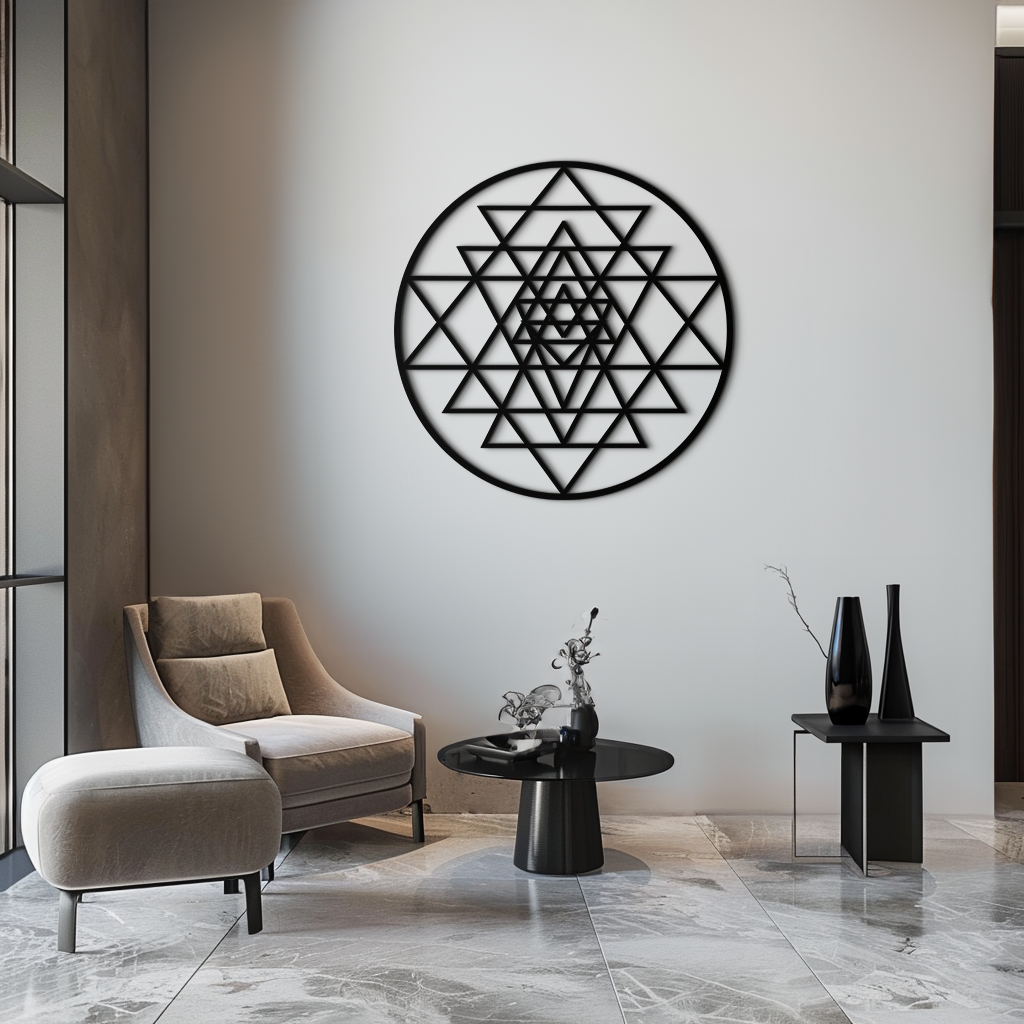 Geometric Sri Yantra Metal Wall Art - Sacred Geometry Steel Decor - KAF122 - Tampa Home & Garden Store