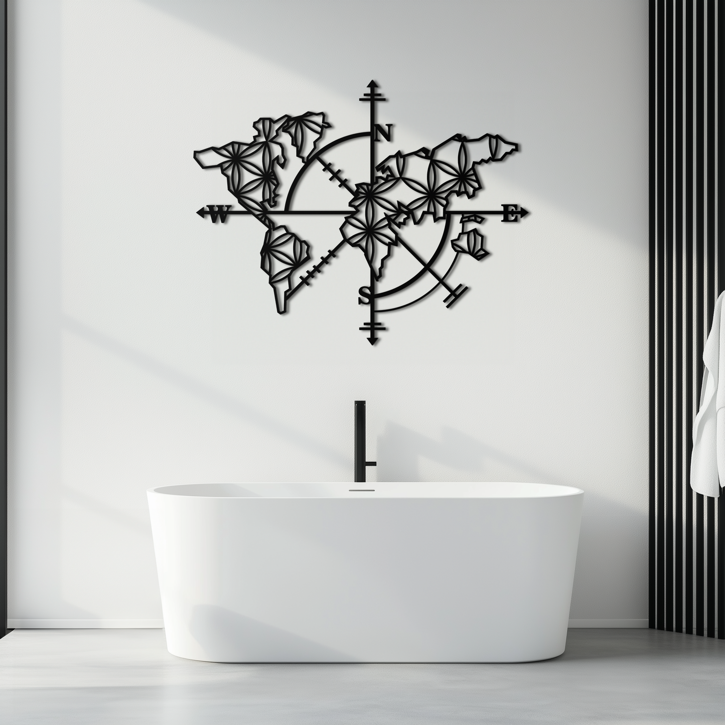 Geometric World Map Metal Wall Art - Modern Compass-Inspired Steel Decor - KAF131 - Tampa Home & Garden Store