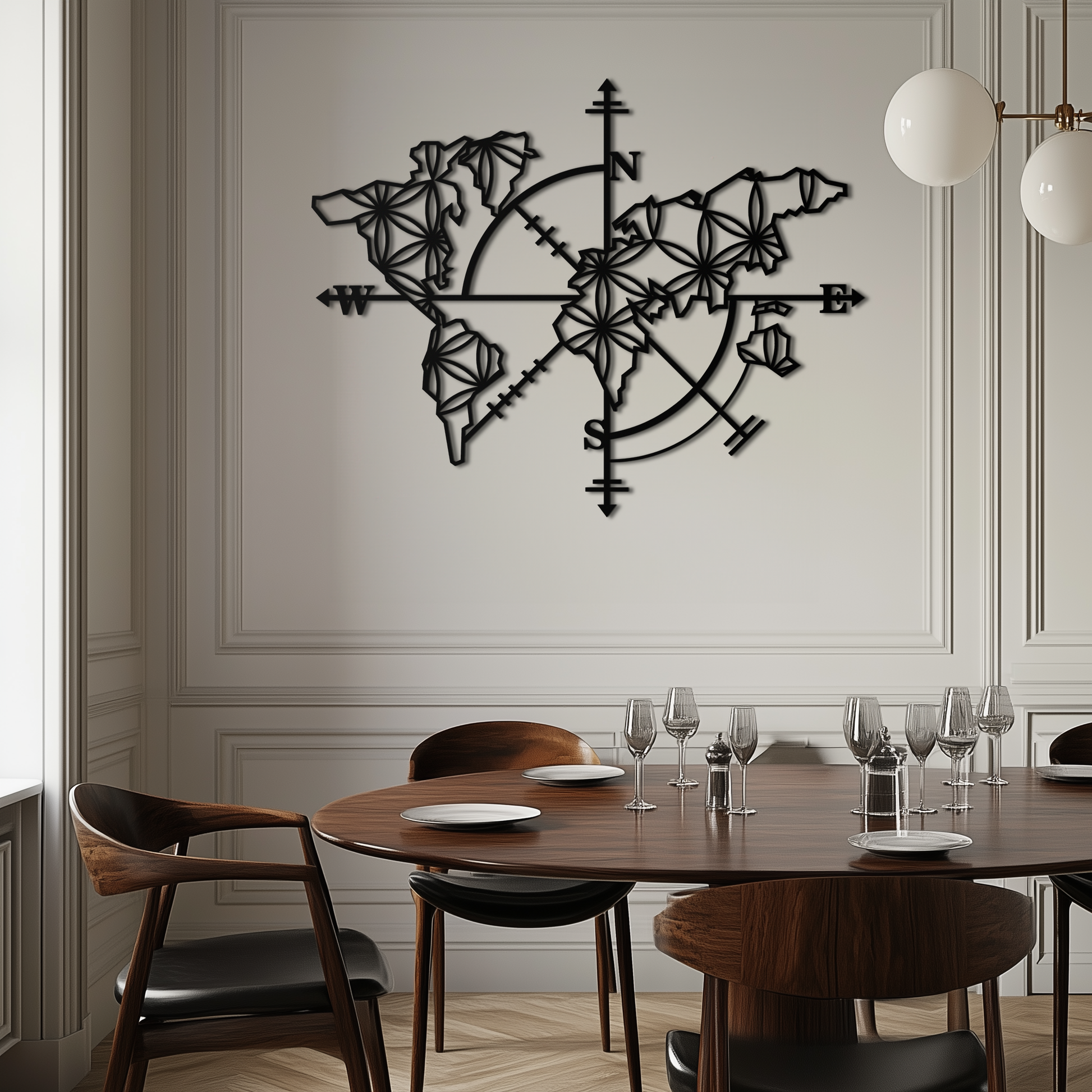 Geometric World Map Metal Wall Art - Modern Compass-Inspired Steel Decor - KAF131 - Tampa Home & Garden Store