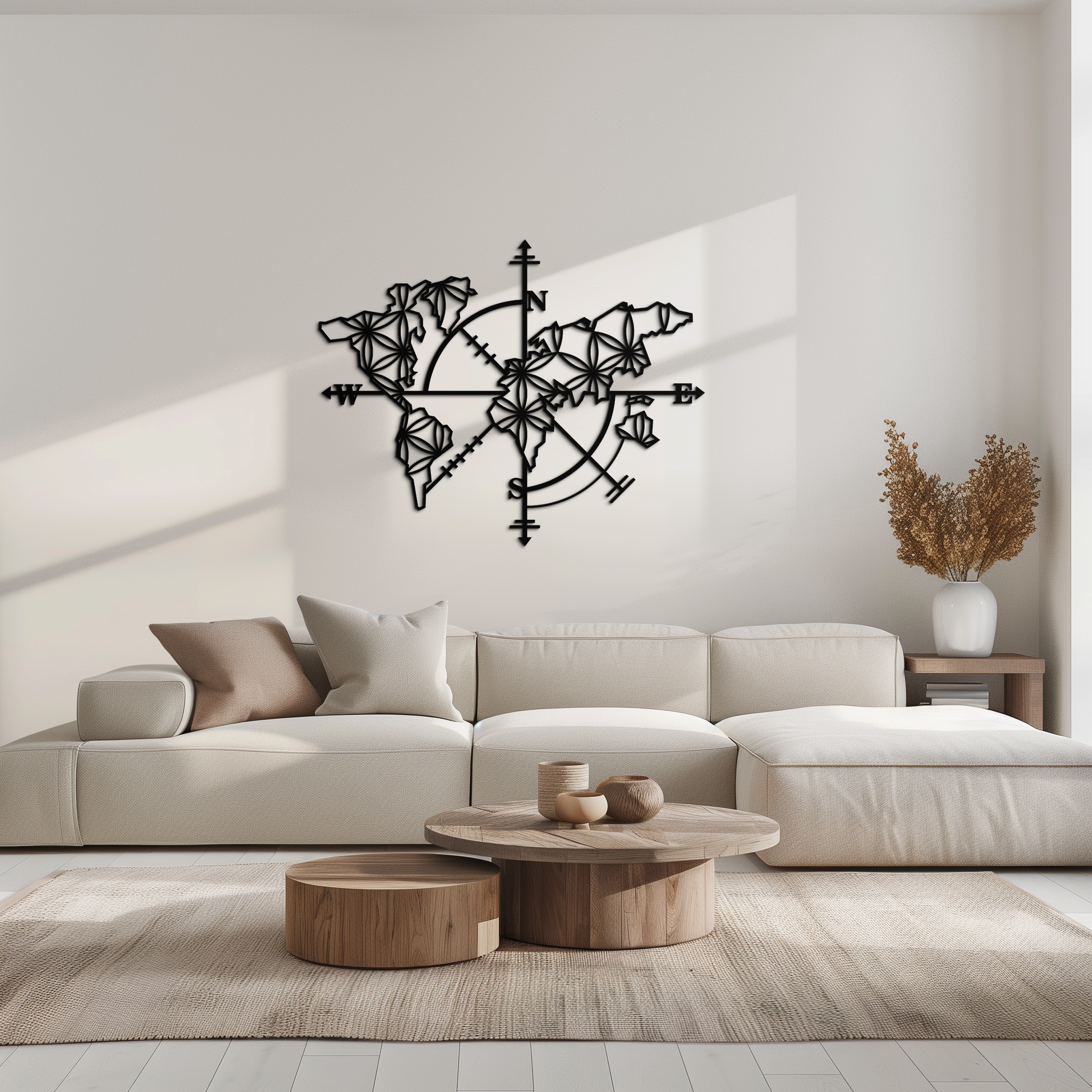 Geometric World Map Metal Wall Art - Modern Compass-Inspired Steel Decor - KAF131 - Tampa Home & Garden Store
