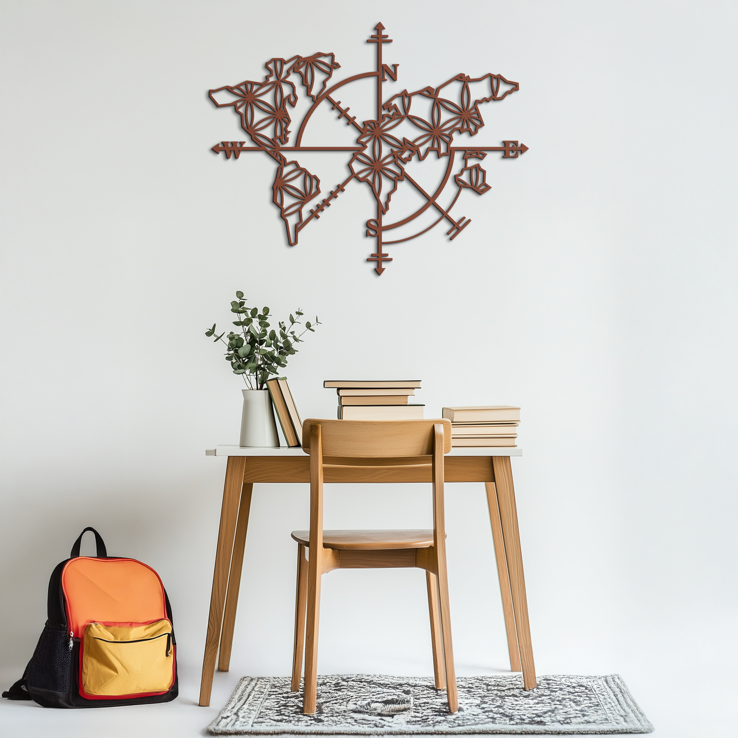 Geometric World Map Metal Wall Art - Modern Compass-Inspired Steel Decor - KAF131 - Tampa Home & Garden Store
