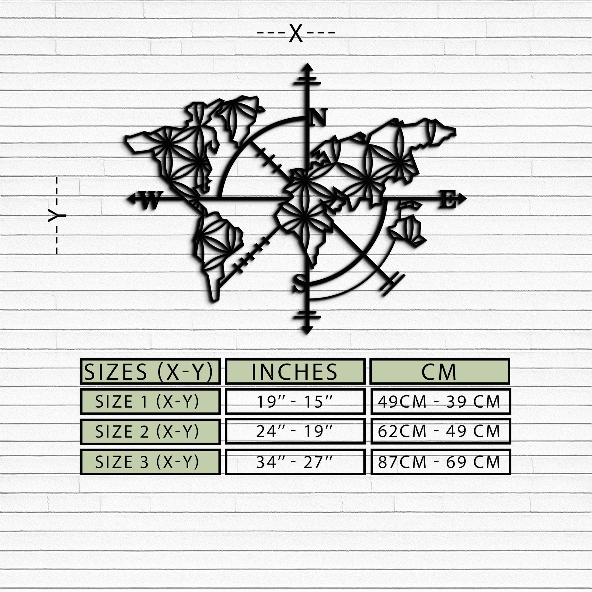 Geometric World Map Metal Wall Art - Modern Compass-Inspired Steel Decor - KAF131 - Tampa Home & Garden Store