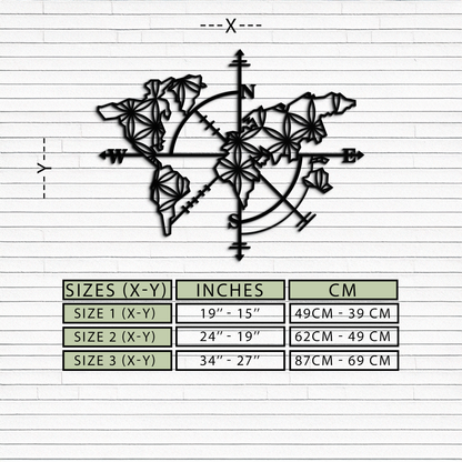 Geometric World Map Metal Wall Art - Modern Compass-Inspired Steel Decor - KAF131 - Tampa Home & Garden Store