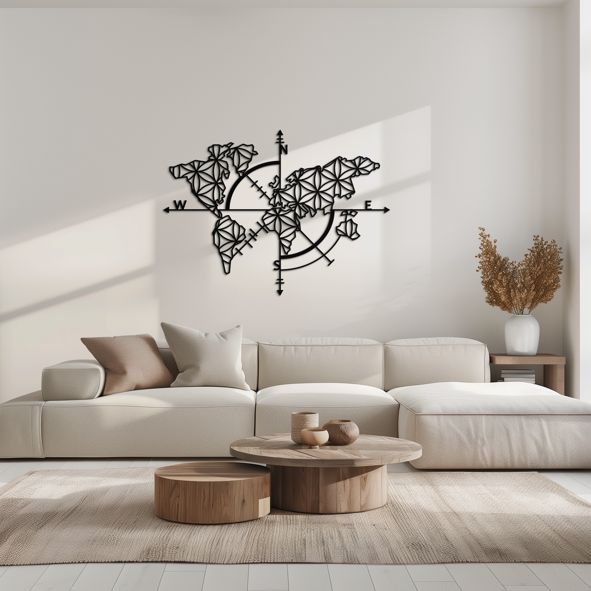 Geometric World Map Metal Wall Art - Modern Compass Wall Decor - KAF099 - Tampa Home & Garden Store