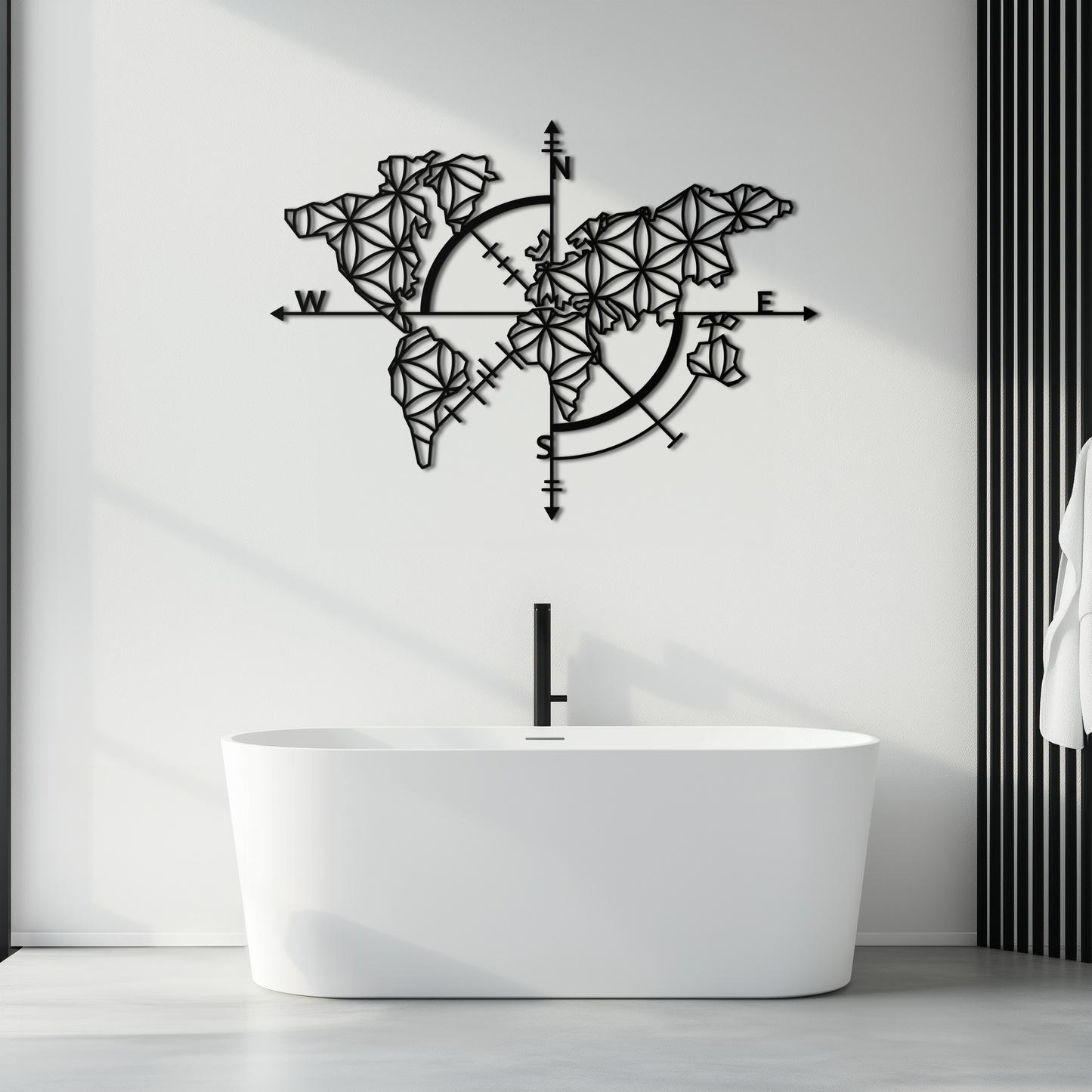 Geometric World Map Metal Wall Art - Modern Compass Wall Decor - KAF099 - Tampa Home & Garden Store