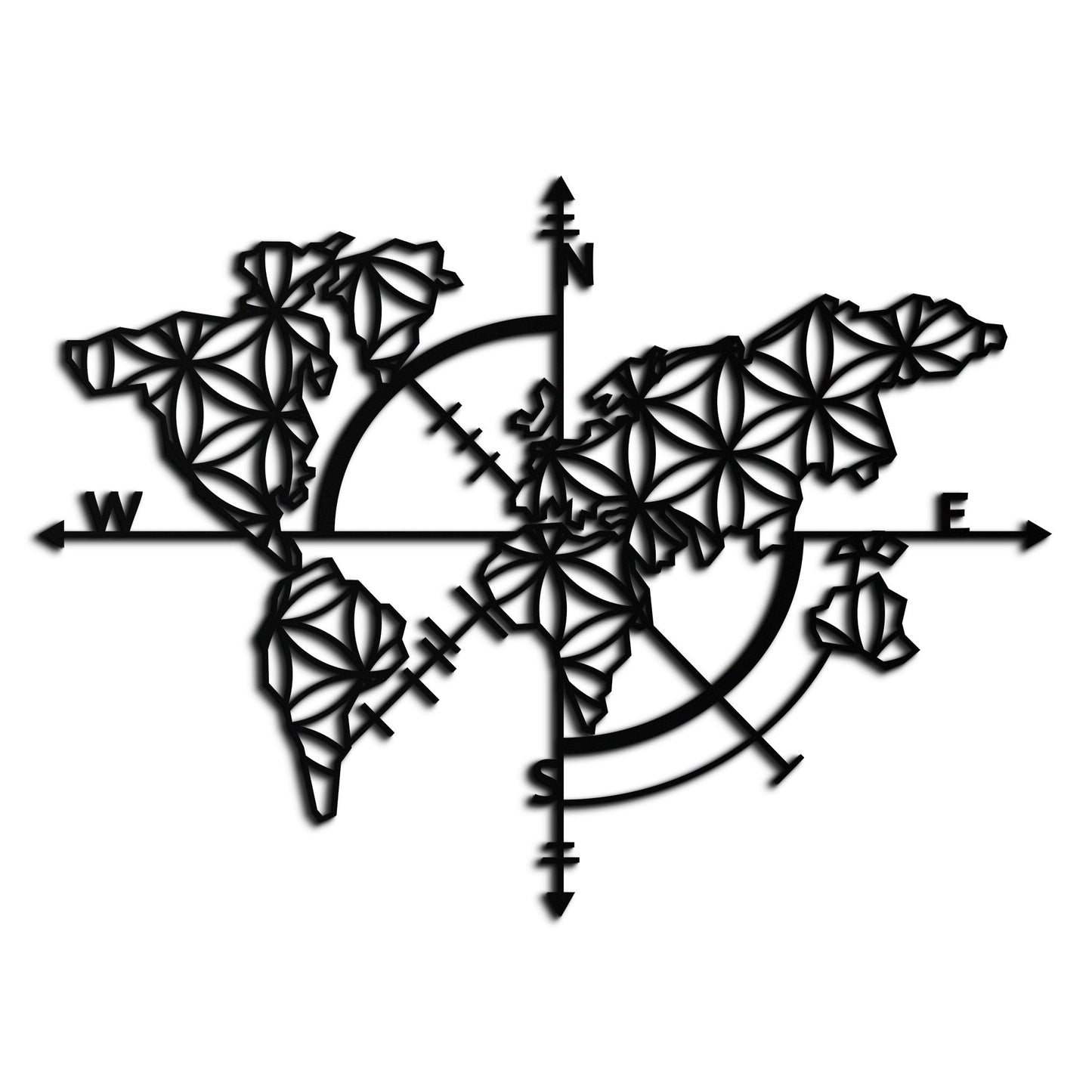 Geometric World Map Metal Wall Art - Modern Compass Wall Decor - KAF099 - Tampa Home & Garden Store
