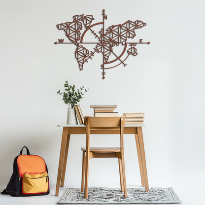 Geometric World Map Metal Wall Art - Modern Compass Wall Decor - KAF099 - Tampa Home & Garden Store