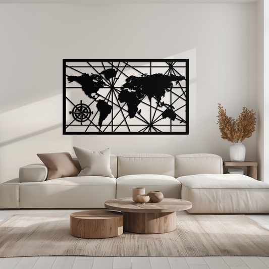 Geometric World Map Metal Wall Art - Modern Minimalist Steel Wall Decor - KAF098 - Tampa Home & Garden Store