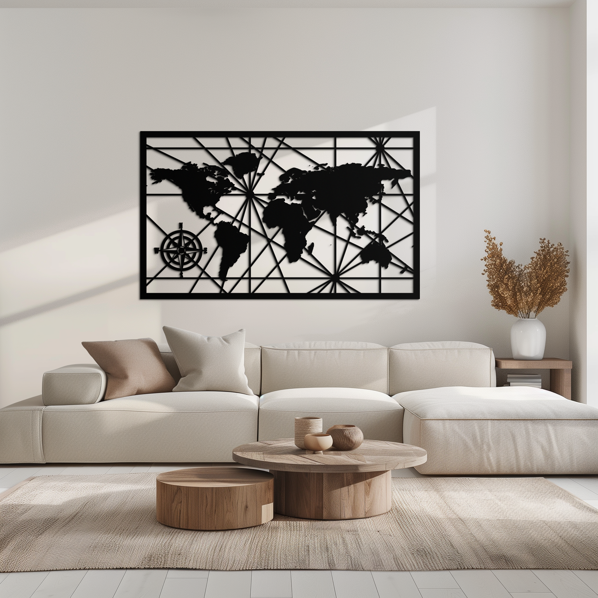 Geometric World Map Metal Wall Art - Modern Minimalist Steel Wall Decor - KAF098 - Tampa Home & Garden Store