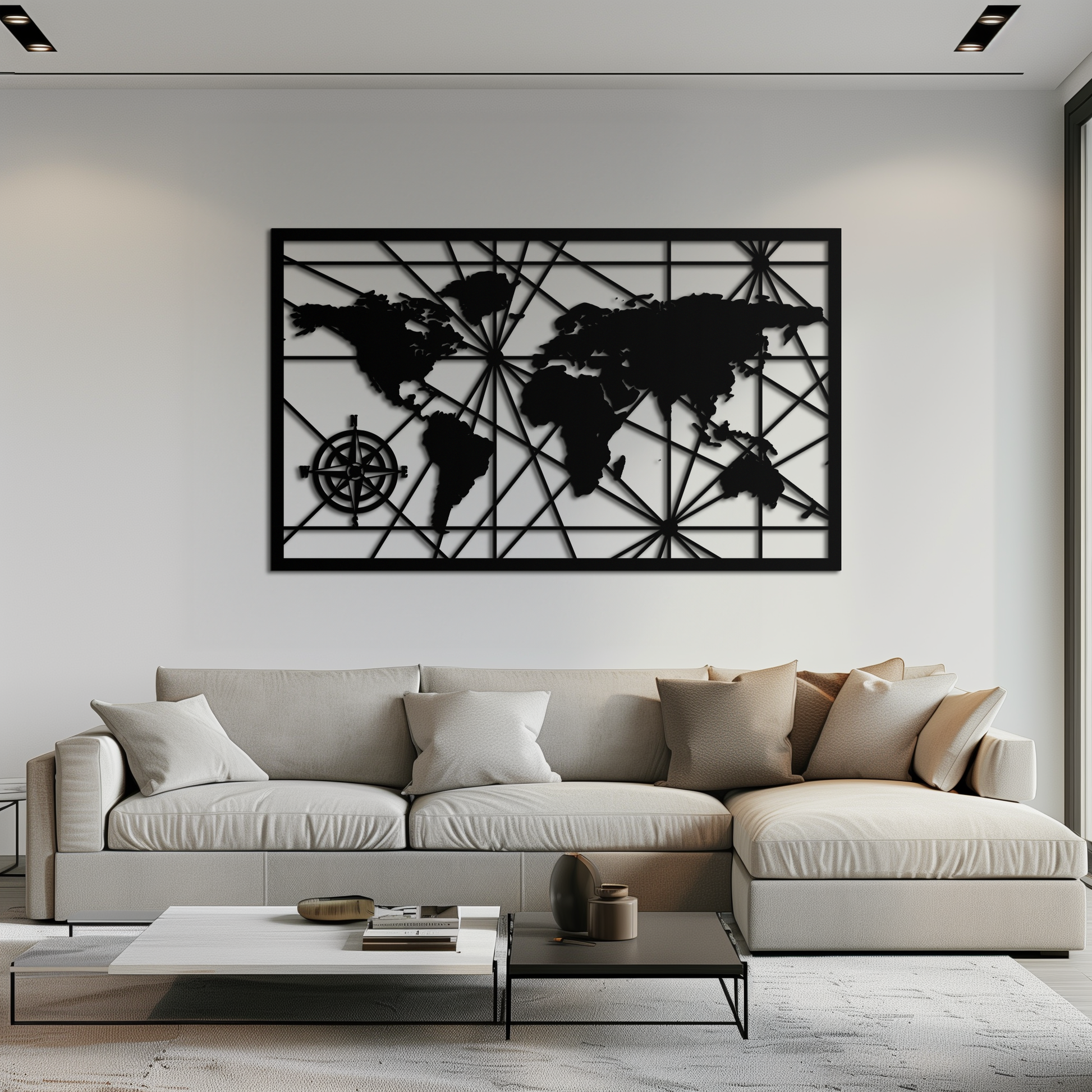 Geometric World Map Metal Wall Art - Modern Minimalist Steel Wall Decor - KAF098 - Tampa Home & Garden Store