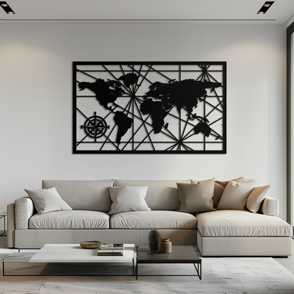 Geometric World Map Metal Wall Art - Modern Minimalist Steel Wall Decor - KAF098 - Tampa Home & Garden Store