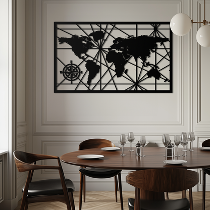 Geometric World Map Metal Wall Art - Modern Minimalist Steel Wall Decor - KAF098 - Tampa Home & Garden Store