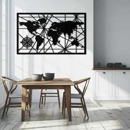 Geometric World Map Metal Wall Art - Modern Minimalist Steel Wall Decor - KAF098 - Tampa Home & Garden Store