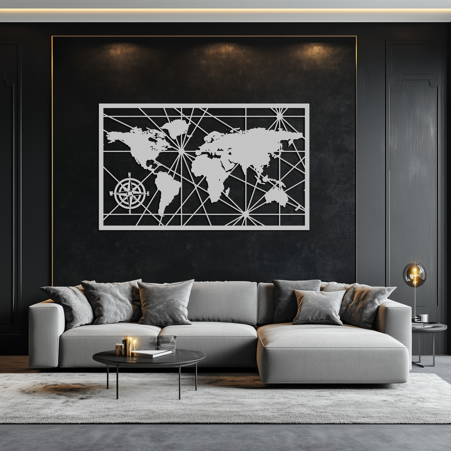 Geometric World Map Metal Wall Art - Modern Minimalist Steel Wall Decor - KAF098 - Tampa Home & Garden Store