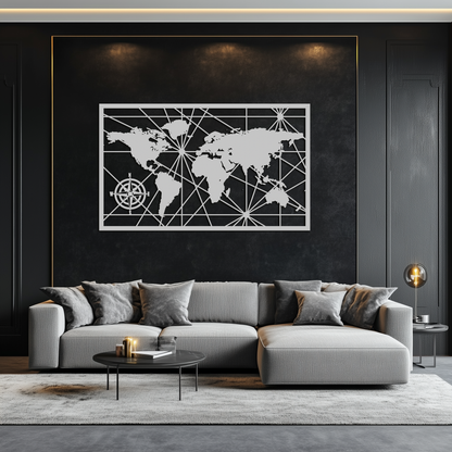 Geometric World Map Metal Wall Art - Modern Minimalist Steel Wall Decor - KAF098 - Tampa Home & Garden Store