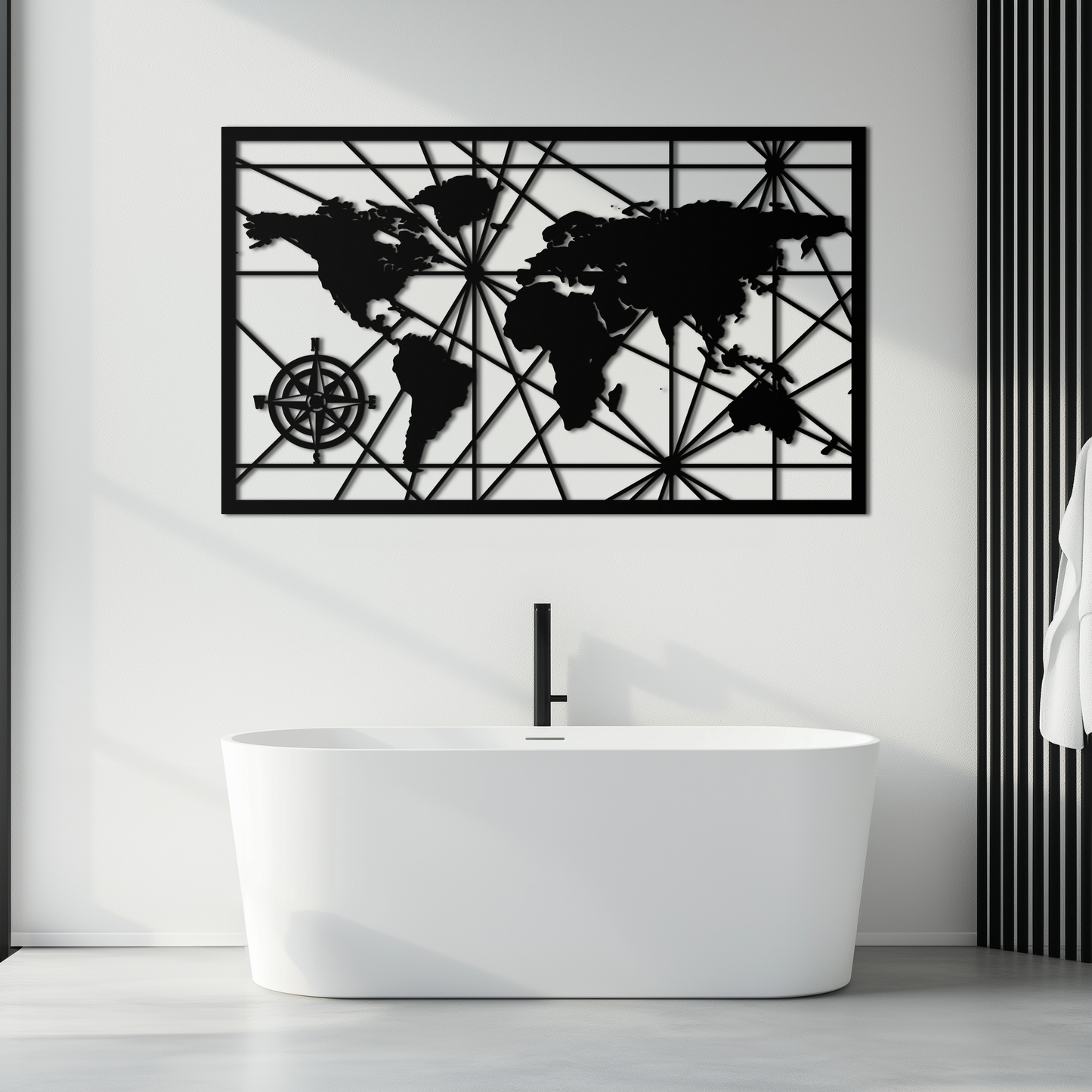 Geometric World Map Metal Wall Art - Modern Minimalist Steel Wall Decor - KAF098 - Tampa Home & Garden Store