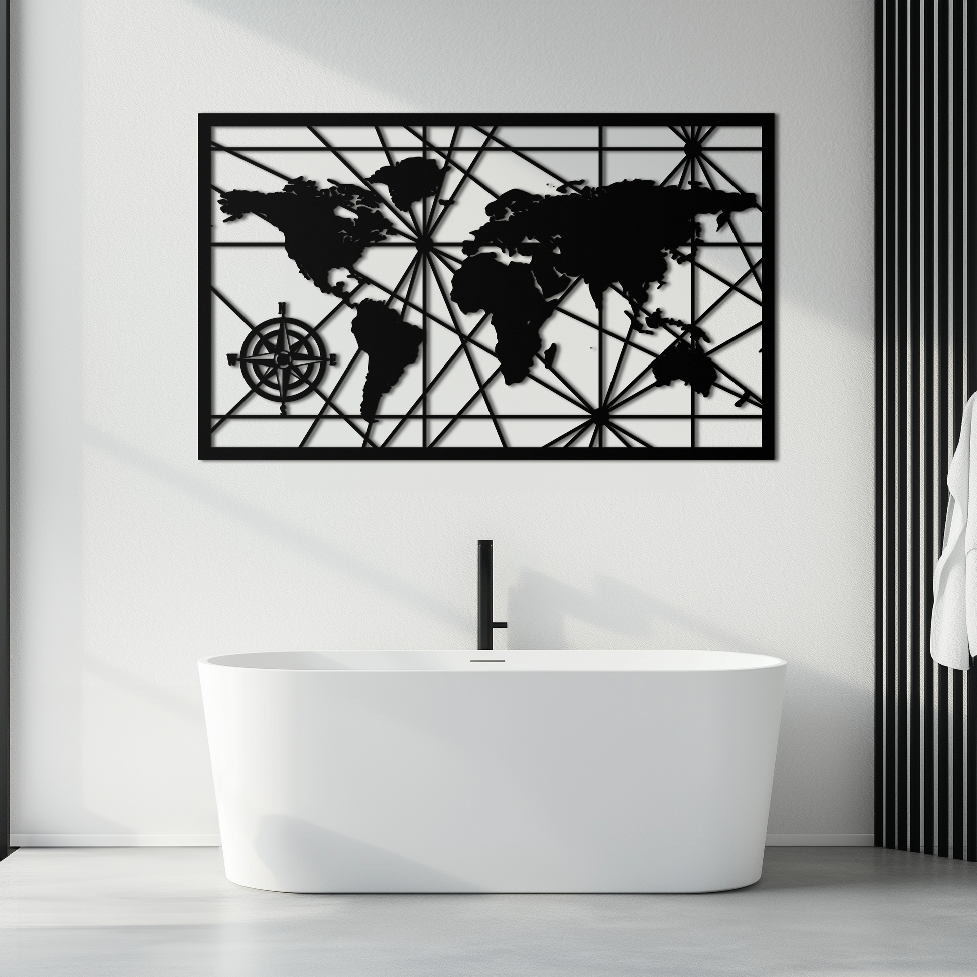 Geometric World Map Metal Wall Art - Modern Minimalist Steel Wall Decor - KAF098 - Tampa Home & Garden Store