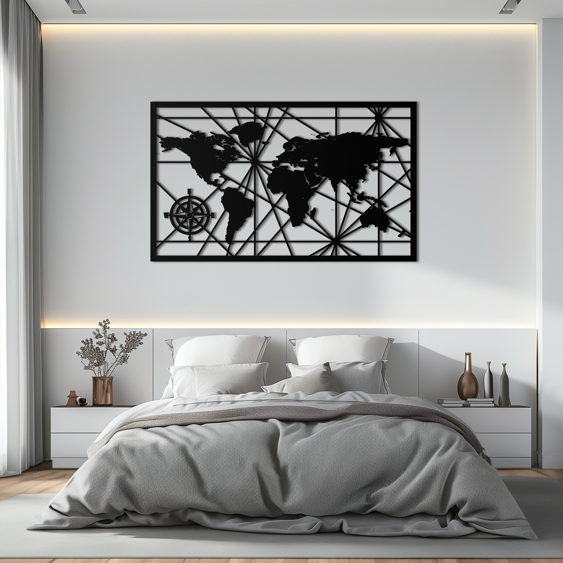 Geometric World Map Metal Wall Art - Modern Minimalist Steel Wall Decor - KAF098 - Tampa Home & Garden Store
