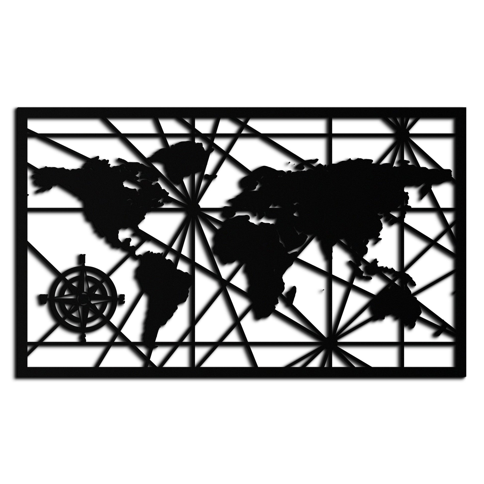 Geometric World Map Metal Wall Art - Modern Minimalist Steel Wall Decor - KAF098 - Tampa Home & Garden Store
