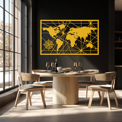 Geometric World Map Metal Wall Art - Modern Minimalist Steel Wall Decor - KAF098 - Tampa Home & Garden Store