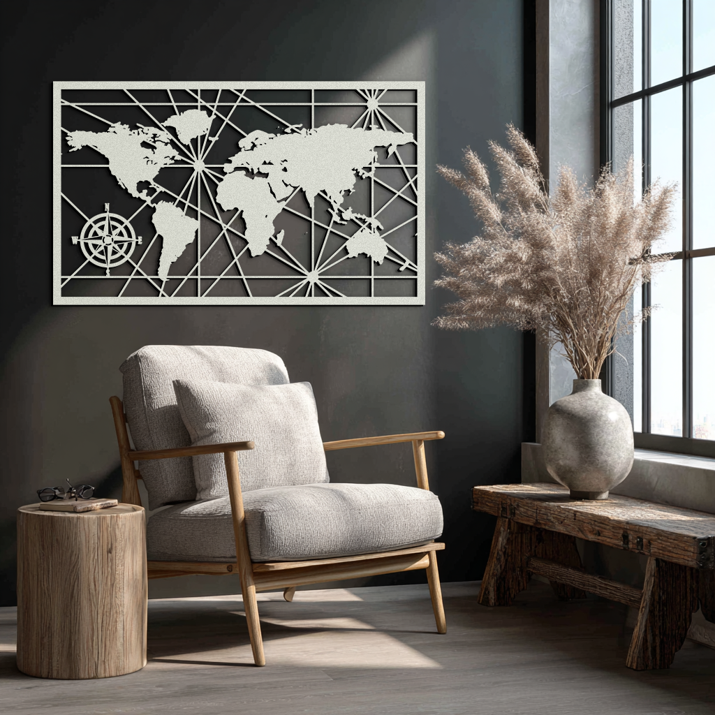 Geometric World Map Metal Wall Art - Modern Minimalist Steel Wall Decor - KAF098 - Tampa Home & Garden Store