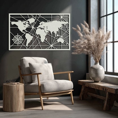 Geometric World Map Metal Wall Art - Modern Minimalist Steel Wall Decor - KAF098 - Tampa Home & Garden Store