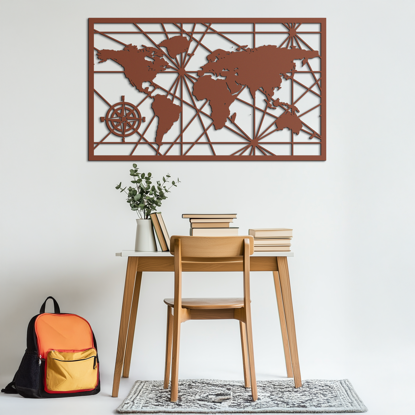Geometric World Map Metal Wall Art - Modern Minimalist Steel Wall Decor - KAF098 - Tampa Home & Garden Store