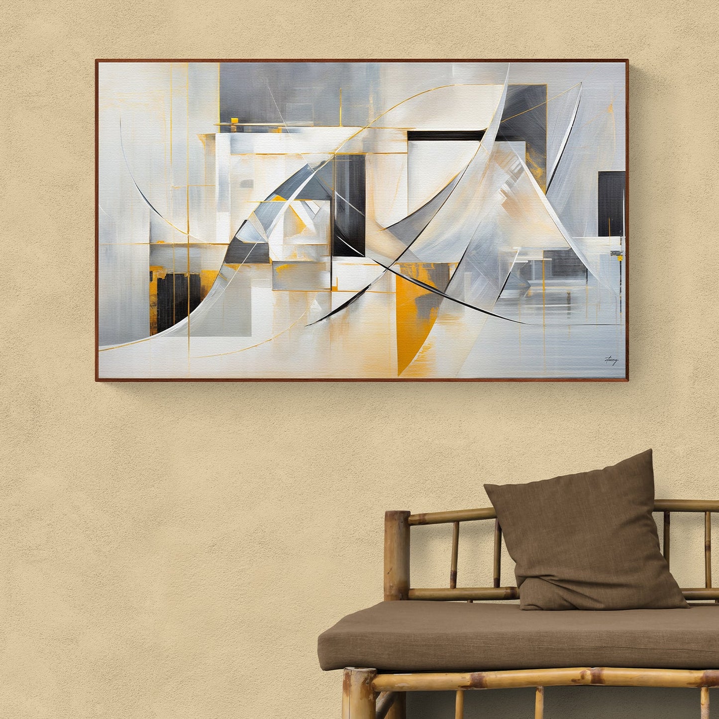 Canvas Print Geometric Whispers by Tailored Canvases abstract gray and gold shapes on canvas on Tampa Home & Garden Store